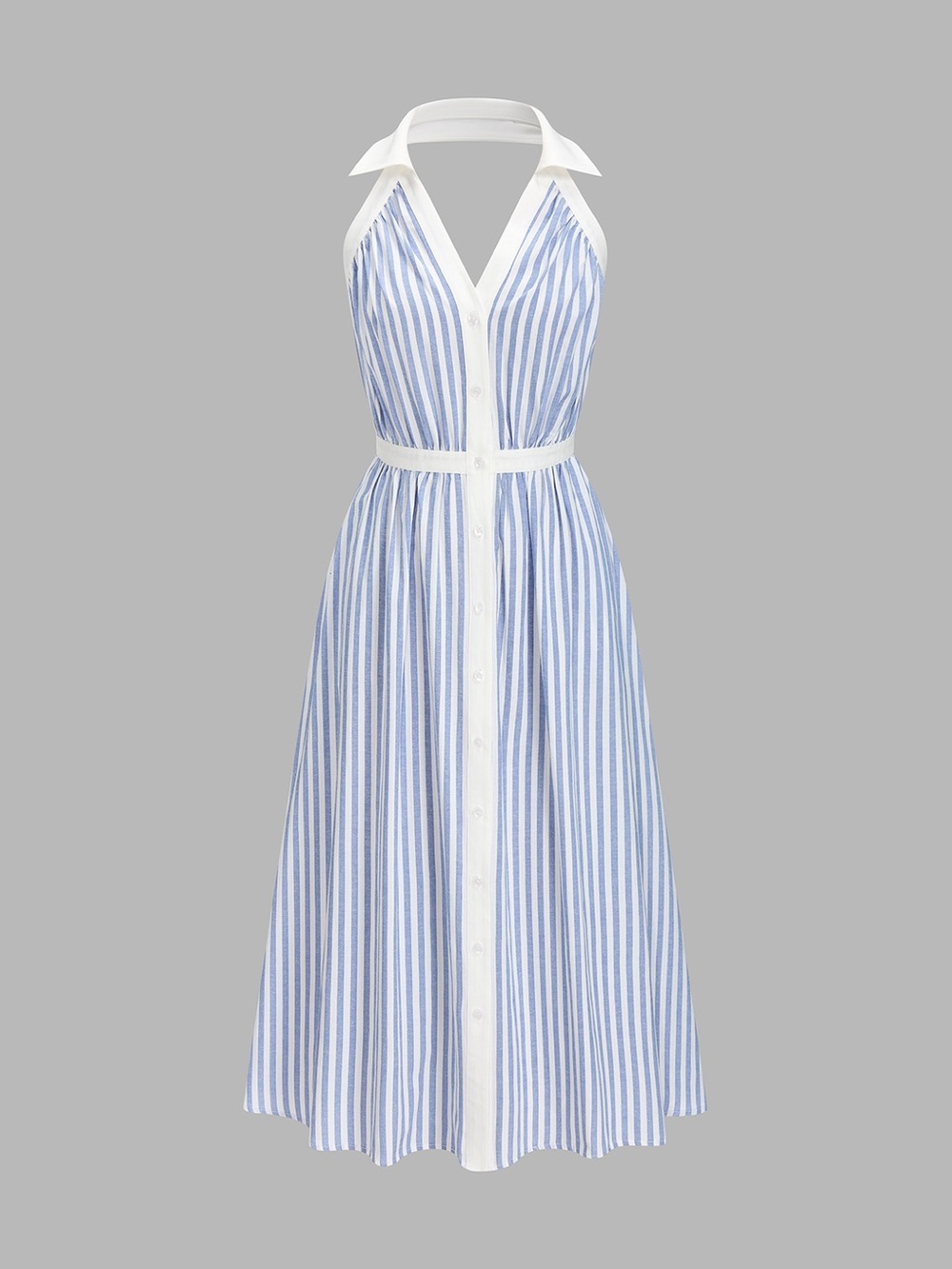 Blue & White Striped Cotton Blend Collared Halter Midi Dres
Small NWT - Picture 2 of 9